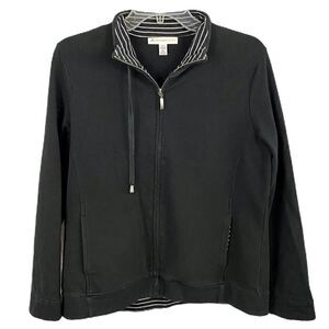 JM Collection Navy Blue Stripe aAccent Zip Jacket Size PM